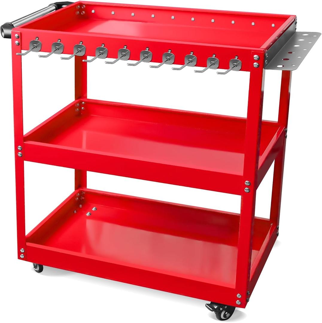 3-Tier Rolling Tool Cart, Metal Rolling Cart with Side Hooks Wheels, 330LBS Heavy Duty Utility Carts, Handle Rolling Mechanic Tool Cart Storage Organizer for Warehouse Garage 3-Tier Rolling Tool Cart, Metal Rolling Cart with Side Hooks Wheels, 330LBS Heavy Duty Utility Carts, Handle Rolling Mechanic Tool Cart Storage Organizer for Warehouse Garage