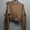 MakeMeChic Women's Cat Ear Hoodie Sweatshirt Lace Up Long Sleeve Y2k Cute Pullover Crop Tops Brown Small