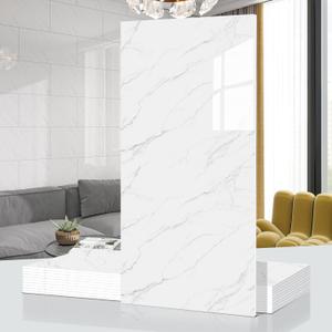 Marble Peel and Stick Backsplash Waterproof 23.6"x11.8" PVC Wall Panels, PVC Foam Marble Tile, Back Splash Stick on Tiles (Not Real Tile) for Kitchen Bathroom Living Room (10, White Marble)