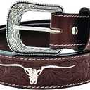Western Leather Belt Tooled with Engraved Buckle – Cowboy & Cowgirl Rodeo Style
