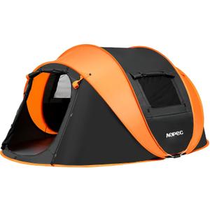 Pop Up Camping Tent, 4 Person Instant Tent Waterproof PU4500mm, Spacious Ventilated Camping Tent with Front Porch, Quick Setup Lightweight Portable for Outdoor Camping Hiking Beach, Orange