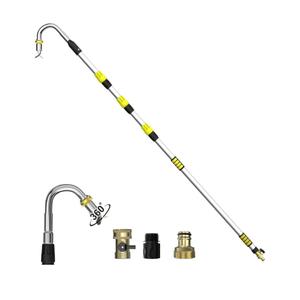 Buyplus 16FT(24FT Reach) Telescopic Gutter Cleaning Tools from The Ground, Rain Gutter Cleaners Tool with 360°Rotatable Metal Nozzle, Extension Pole, Hose Attachment, Watering Wand for Garden Hose