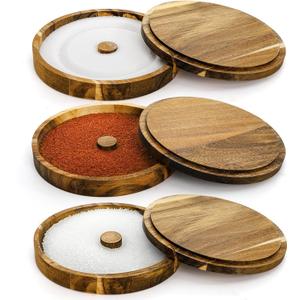 3 Pieces Margarita Salt Rimmer Set, Acacia Wood Glass Rimmers with Lids, Stackable Bar Rimmer Tray Spice Sugar Container for Cocktail, Home Bar, Bartenders, Glass up to 5.5''D