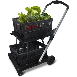 Two Layers Folding Shopping Cart | Multi Use Functional Collapsible Carts | Collapsible Grocery Carts | Shopping Cart with Storage Crate | Utility Cart for Groceries, Warehouse,Supermarket.Black