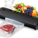 Vacuum Sealer Machine,75Kpa Precision Suction Power 6-in-1 Food Sealer with Digital Timer, Dry & Moist Food Modes, Compact Design with 10 Vacuum Bags & Bulit-in Cutter (Black)