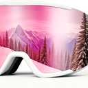 Ski Goggles for Men Women,Anti Fog UV Protection Snowboard Goggles for Adult & Youth,OTG Snow Skiing Goggles (White&pink)