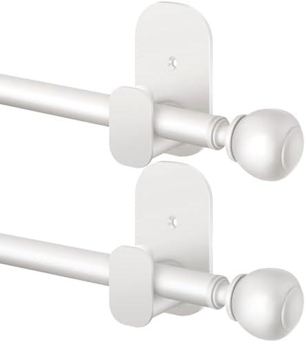 2 Pack White Curtain Rods for Windows No Drilling 16 to 30 inch, USFOOK 5/8 Inch No Drill Curtain Rod with 3M Adhesive Brackets, Apartment Friendly Drapery Rods with Round Finials