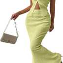 SOLY HUX Women's Two Piece Outfits Twist Front Halter Cami Tops and Skirt Summer Set (Yellow, XS)