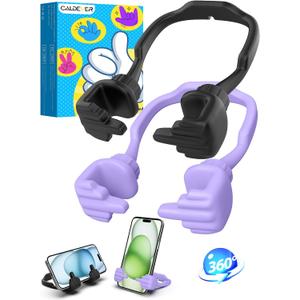 2 x Stocking Stuffers for Teens Girls Women Adults Gifts: Lazy Cell Phone Stand Unique Gesture Phone Holder for Desk Gag Gifts for Teenage Boys Men Cool Gadget Funny White Elephant Trendy Stuff Christmas (2, Black&Purple)