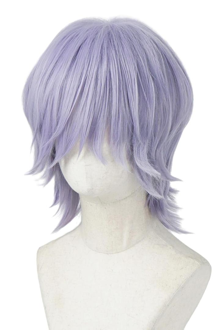 Short Purple Wig Cosplay Costume Wig Anime Halloween Wig (silvery White),9.92 x 7.83 x 1.89 in