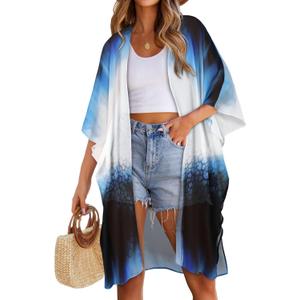 Women's Kimono Swimsuit Coverups Summer Beach Loose Cardigans for Swimwear (Blue, XXL)