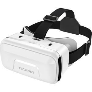 TECKNET VR Headset for Phone with Bluetooth Controller, 4.7-7.2" VR Headsets with HD 110°FOV Anti-Blue Light Lenses & Adjustable Gears, 3D VR Headset for Kids Compatible iPhone Samsung Android, White