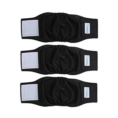 Teamoy 3 Pack Male Dog Diaper Wrap, Washable Puppy Belly Bands, Super-Absorbent and Comfortable(XS,7"-9" Waist, Black)