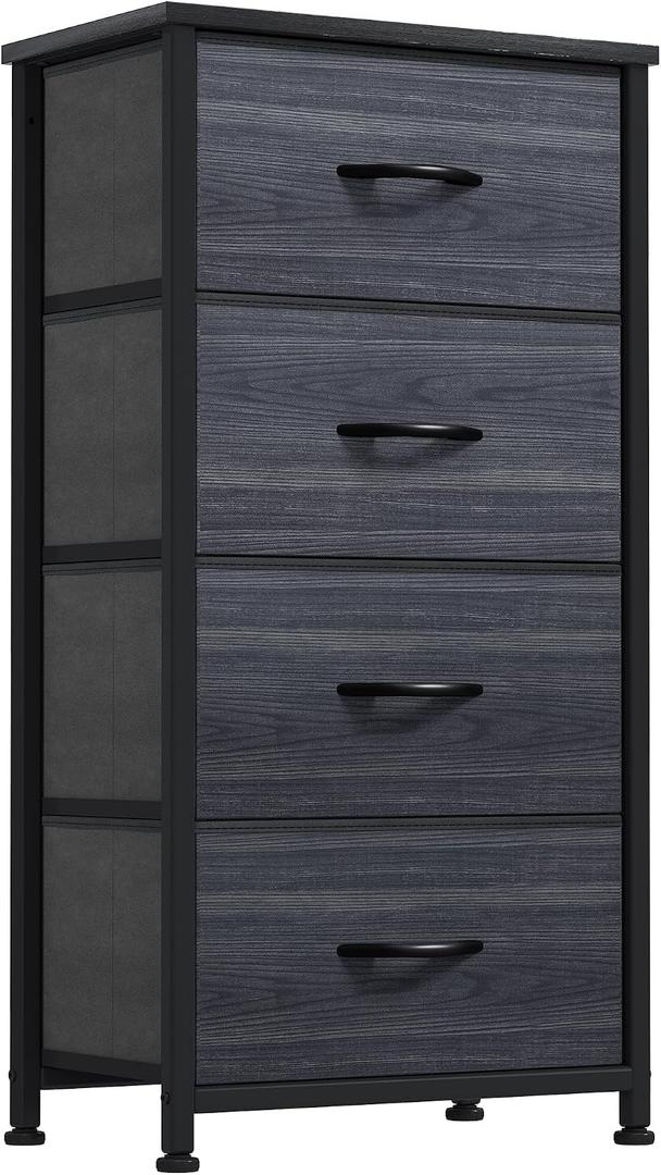 DWVO 4 Drawers Dresser, Dresser for Bedroom, Fabric Storage Tower, Chest of Drawers, Organizer Unit for Closets, Living Room, Sturdy Steel Frame, Wooden Top, Easy Pull Fabric Bins, 11.8"D x 17.7"W x 37.4"H