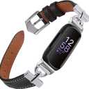 Leather Bands Compatible with Fitbit Inspire 3 Bands, Replacement D-Shaped Watch Straps Soft Wristband for Fitbit Inspire 3 Fitness Tracker Women&Men (Black/Silver)