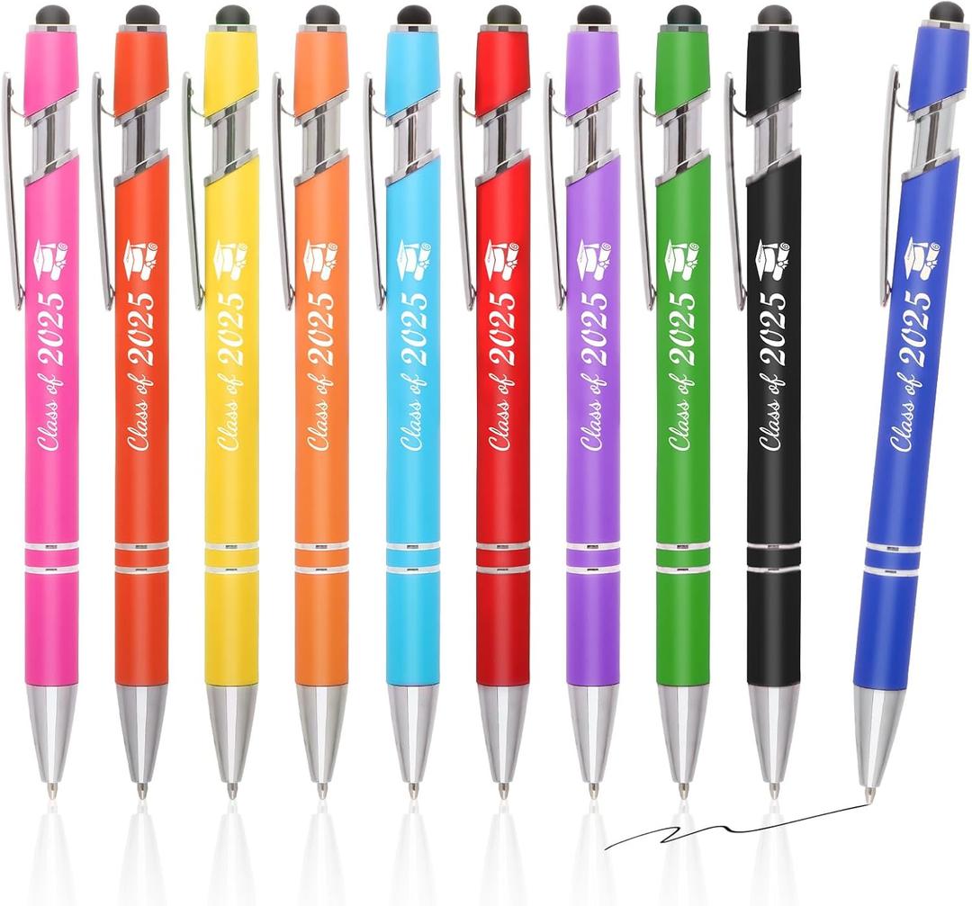 NEWEST 10 Pieces Graduation Pens, Class of 2025 Graduation Cap Ballpoint Pen 0.5mm Black Ink Pens Retractable Graduations Gift Pen for High School College University Senior Graduates (10 Colors)
