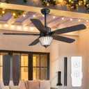52 Inch Waterproof Outdoor Ceiling Fan with Lights, IP65 Waterproof, Remote Control, 6-Speed Quiet DC Motor, 5 Dual Finish Blades, Farmhouse Ceiling Fan for Patios Gazebos Pergola Porch (Black)