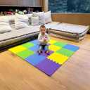 MioTetto Foam Floor Tiles for Kids - Non-Toxic Comfortable Baby Play Mat and Interlocking Foam Tiles, Fits with 50x50 Playpen Mat for Crawling & Development, Soft Play Mat for Babies 6-12 Months (Purple-canary-emerald-indigo)