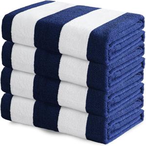 Exclusivo Mezcla 4 Pack Beach Towels, Large Microfiber Striped Beach Bath Pool Towel Set for Kids and Adults, Lightweight and Absorbent, 30x60 Inches, Navy