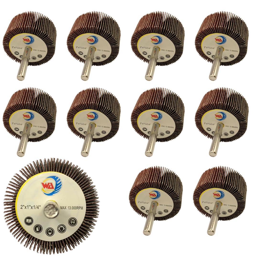 WA 10PACK - 2"1"1/4" inch Industrial Grade Durable Mounted Flap Wheel Sander, Grit 120, Aluminum Oxide Sanding Flap Wheels with 1/4" Shank for Drill/Die Grinder, Remove Rust and Polish