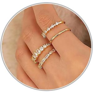 Gold Stackable Rings for Women Non Tarnish 14K Gold-plated Dainty Gold Ring Cubic Zirconia Engagement Ring Set Fashion Wedding Stacking Rings Prom Jewelry, Size 7