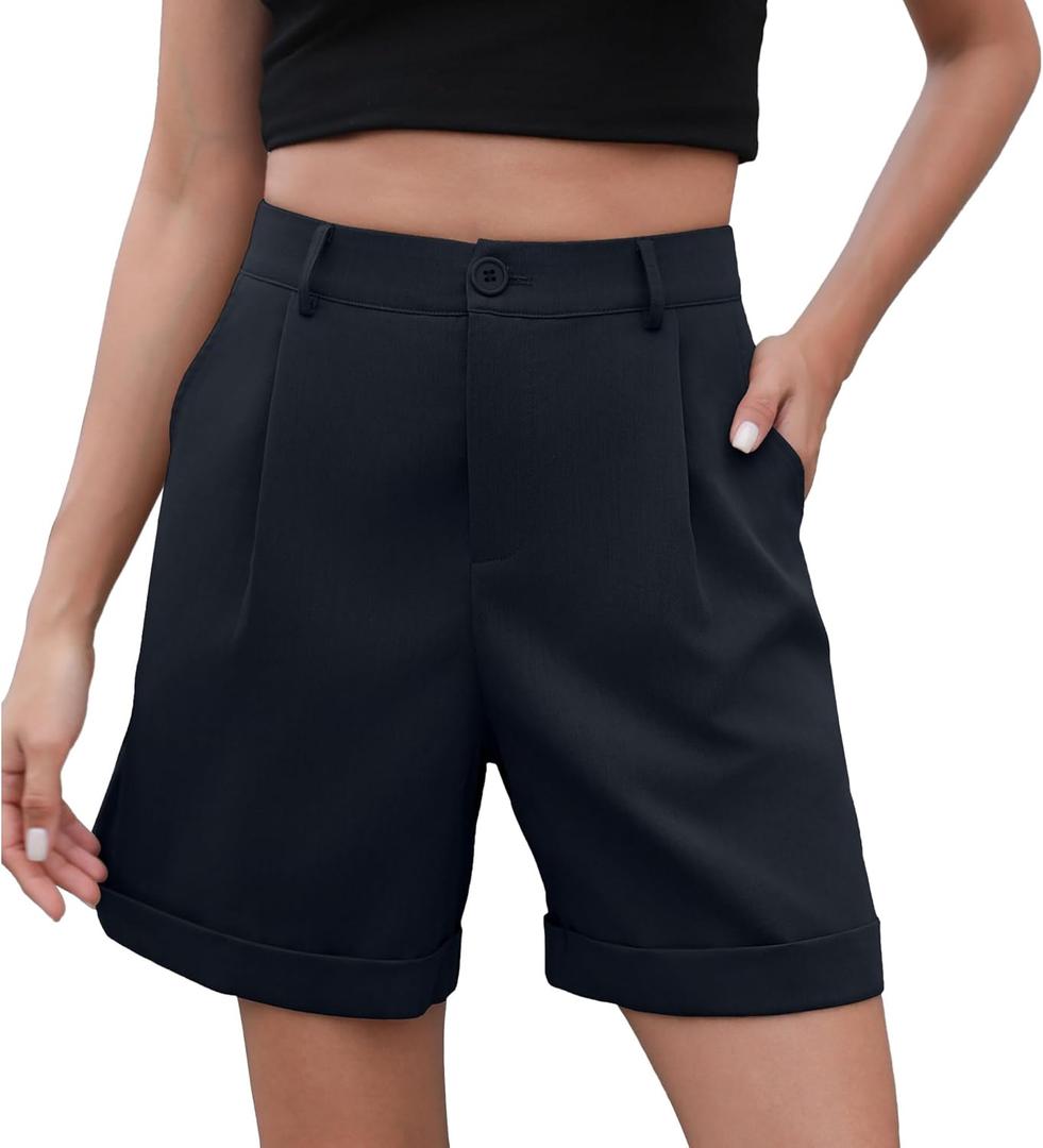Bettysays Shorts for Women Bermuda Shorts Casual Elastic Waist Wide Leg Shorts with Pockets (XL)