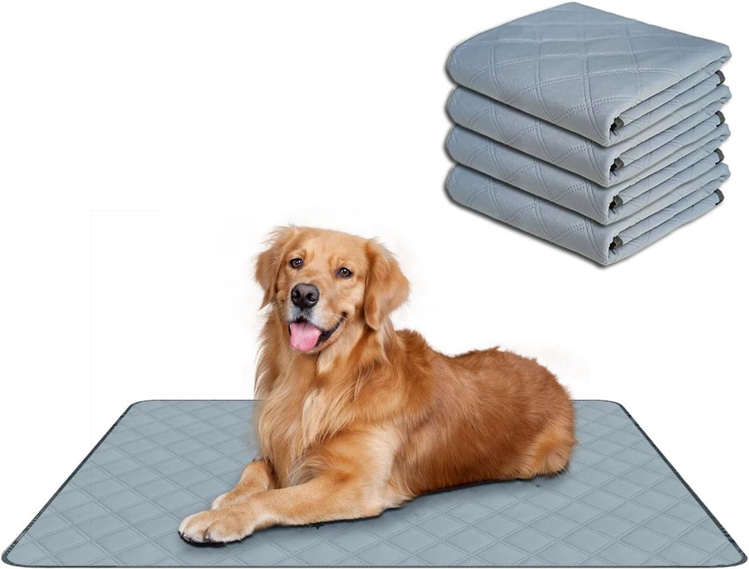 RIOUSSI Washable Pee Pads for Dogs, Reusable, Absorbent, Leakproof, Non Slip Pet Puppy Pads for Potty Training. Light Gray, 24x36 Inch(4pack)