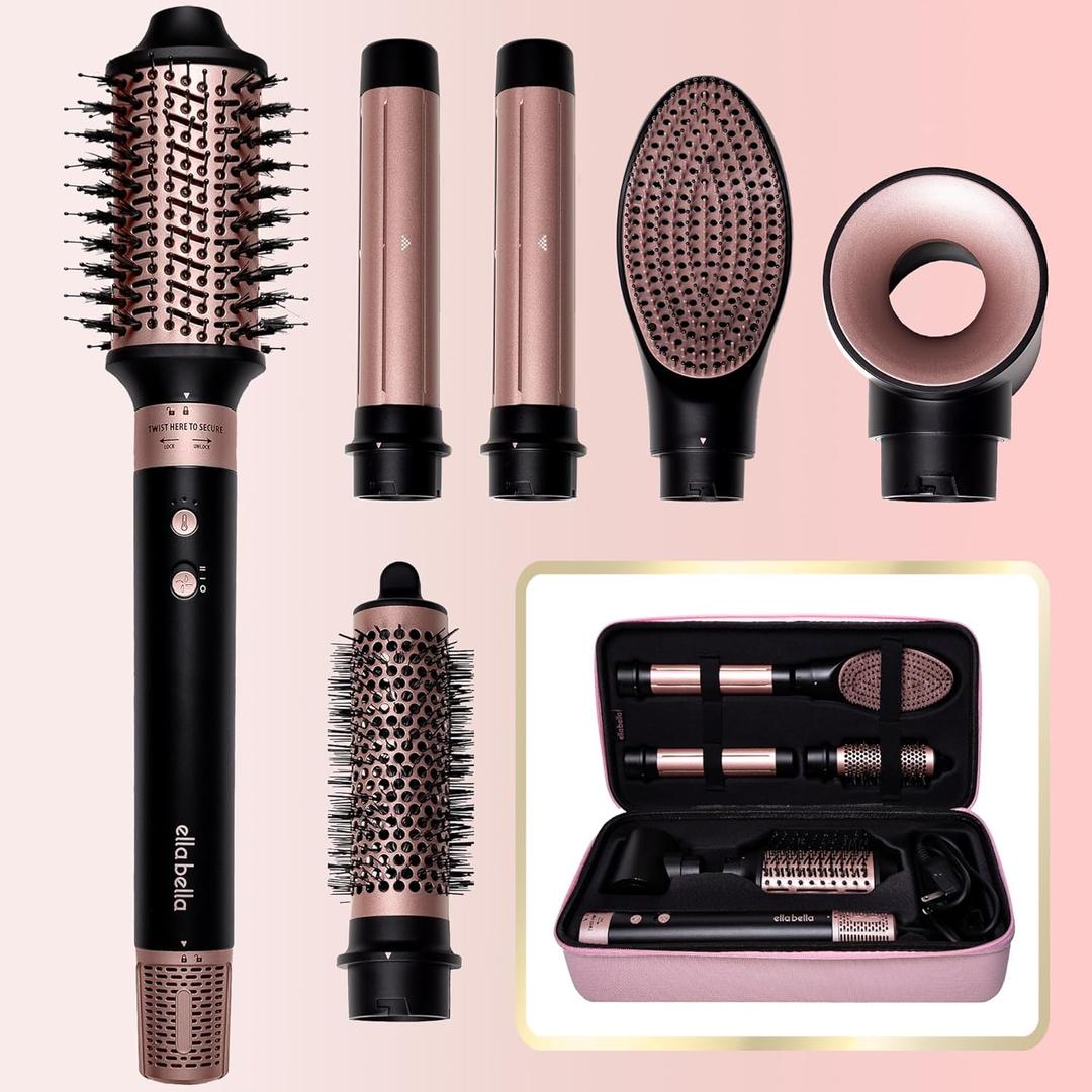 GEM 6 in 1 Professional Hot Air Styler • Powerful Hair Dryer & Straightener Set • Styling Without Heat Damage • Fast Drying Curling Volumizing Straightening • Includes Protective Travel Case