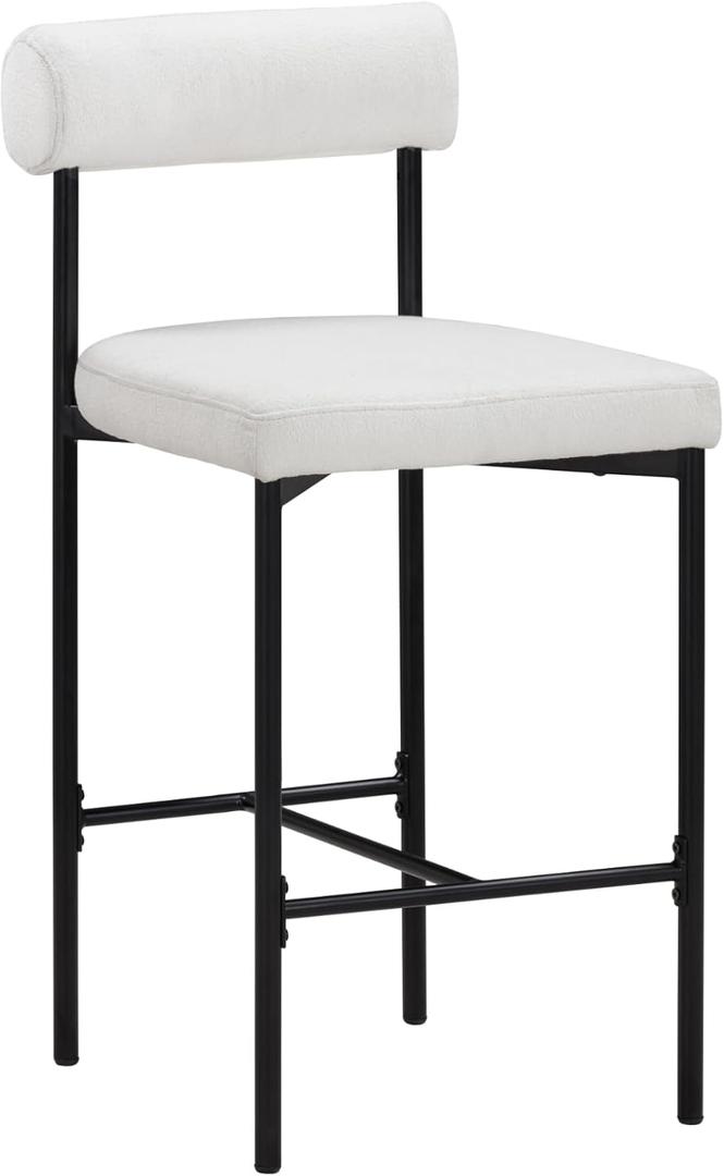 Nathan James Dahlia Counter Height Chair, Boucle Upholstered Modern Barstool with Back, Mid-Century Metal Legs and Padded Cushion for Kitchen, Island and Bars, Light Cream Boucle/Black
