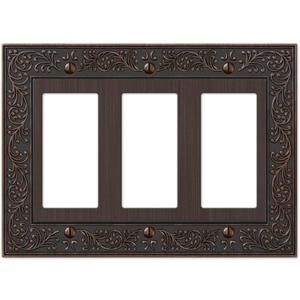 Amerelle 43RRRVB English Garden Wallplate, 3 Rocker, Aged Bronze (3 Rocker, Aged Bronze)