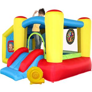 Inflatable Bounce House with Blower, Jumping Castle Slide, Kids Bouncer with Ball Pit, Basketball Rim, Dart Target Game