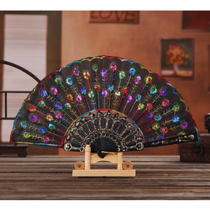 Black Rod Sequin Fan Embroidery Fan Dancing Folding Fan Peacock Fan Gift Folding Fan Fan Wing Chun Fan|30 Pcs