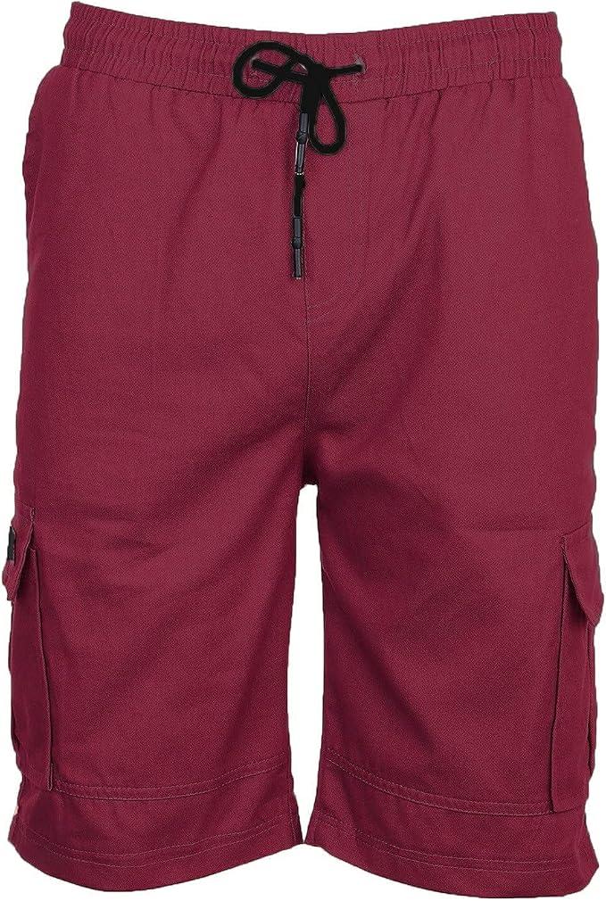 Men Elastic Waist Cargo Shorts Relaxed Fit Stretch Lightweight Cotton Cargo Shorts for Men Outdoor Pants with Pockets (Wine, XX-Large)