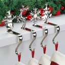 Christmas Stocking Holders for Mantle - Set of 4 Silver Hangers for Fireplace Mantel - Hooks for Christmas Stockings