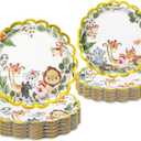 2 x 50Pcs Woodland Animal Paper Plate Forest Animals Disposable Plates 9 & 7 Inch Baby Shower Scalloped Dinner Dessert Plates for Birthday Supplies