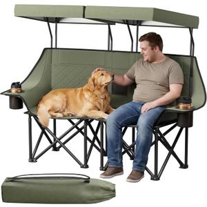 HAAGEEP Double Camping Chair with Canopy 900lbs Pet Friendly Shade Chai, 30"D x 65"W x 53.9"H