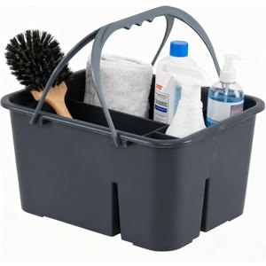Cleaning Supplies Caddy, Household Tools Organizer with Handle, Large Plastic Bucket, Portable Shower Basket Tote, Gray