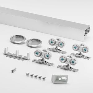 4FT Aluminum Bypass Sliding Door Hardware Kit, 2 Door System with Finger Pulls, Quiet & Smooth Rollers, Fits 1 3/8"-1 3/4" Door Thickness, Space Saving Closet & Cabinet Sliding Track Set