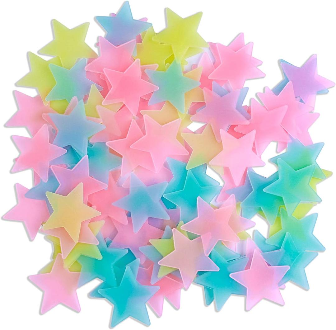 AM AMAONM 100pcs Glow in The Dark Luminous Stars Fluorescent Noctilucent Plastic Stars Wall Stickers Glowing Stars Decals for Home Art Decor Nursery Ceiling Kids Babys Bedroom Room Multicolor
