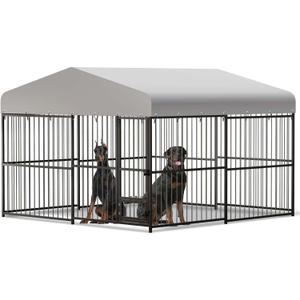 WhizMax 10X10X6FT Large Dog Kennel Outside Heavy Duty Outdoor Dog Cage House With Weatherproof Galvanized Iron Pet Playpen With Safety Locks UV and Water Resistant For Medium And Large Dogs Easy Assembly