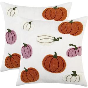 2 x Holibeat Fall Pillow Covers 18x18inch Set of 2 Tufted Thanksgiving Pumpkin Pillow Cases Fall Decoration for Home (8MP)