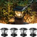 Solar Post Cap Lights Outdoor, Glass Deck Fence Post Cap Light Solar Powered for 4x4 Vinyl/Wooden Posts, Solar Lamp Post Light with 2 Lighting Modes for Patio Garden, Bright Warm White (4 Pack)