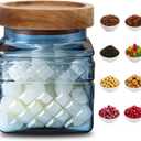 Vintage Glass Jars for Kitchen Storage  21.6 OZ Square Candy Canister with Acacia Lid, Food Storage Container for Coffee, Sugar, Candy, Tea - Farmhouse Counter Decor for Rustic Home (Blue)