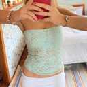 Women Strapless Tube Top Y2k Floral Lace See Through Cami Sleeveless Backless Mesh Vest Tank Bandeau Crop Top (S)