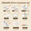 SENSARTE Nonstick Ceramic Cookware Set, 23 PCS Pots and Pans Non Toxic, PFAS & PFOA Free, Non Stick Healthy Kitchen Cooking Set with Stay-Cool Handles, White