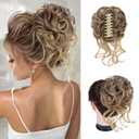 Large Messy Bun Hair Pieces for Women Wavy Curly Fake Hair Bun Extensions Ponytail Hairpieces for Updo Natural Synthetic Claw Clip Bun Hair Accessories Light Brown mix Blonde