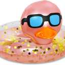 POZA Inflatable Duck Pool Float Tube- Heavy Duty Vinyl UV Resistant Confetti Pool Duck Floatie, Animal Pool Float Swim Ring Pool Inflatables for Kids and Adults for Beach, Party, Vacation (Rose Gold)
