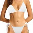 Women's Halter String Bikini Set Sexy Tie Side Thong Cheeky Two Piece Swimsuits Solid Colour Bathing Swimwear White Small