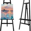 Large A-Frame Wooden Painting Display Black Easel, Large Adjustable Pine Wood Standing Easel Holding Canvas Up to 60'', Solid Wood for Display, Wedding Sign or Painting-Black