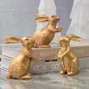NEROSUN Resin Vintage Gold Bunny Decor Rabbit Figurines, Small Easter Bunny Figurine Set of 3, Vintage Easter Rabbit Statue Table for Home Decoration